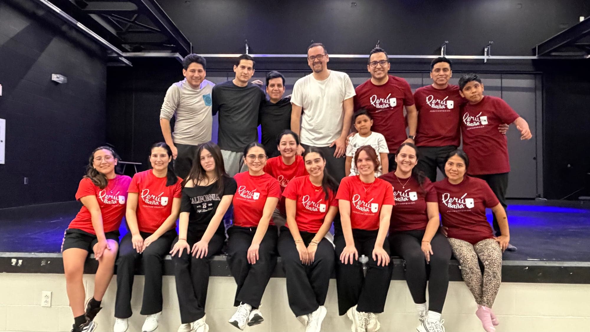 Peru Baila dancers and musicians gathered after rehearsal
