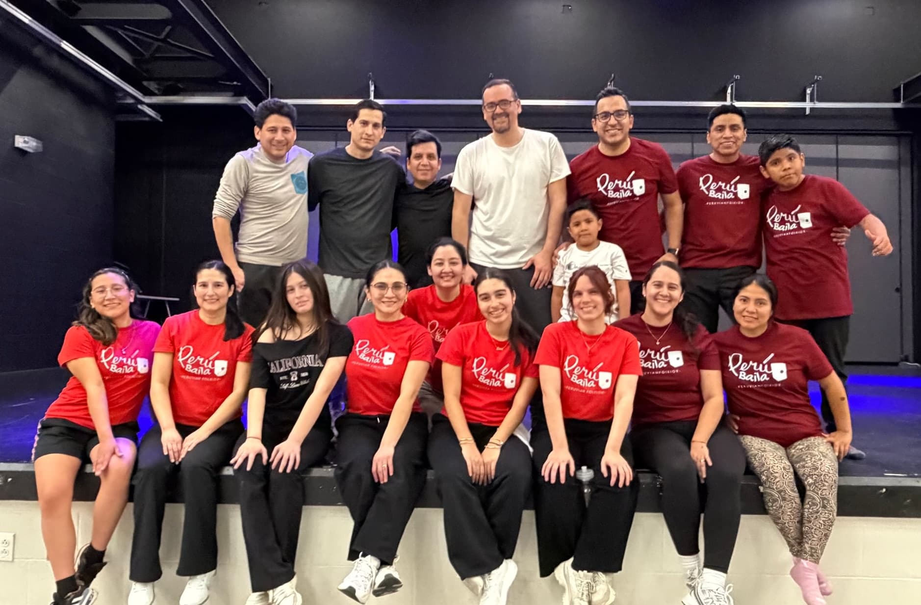 Peru Baila dancers and musicians gathered after rehearsal